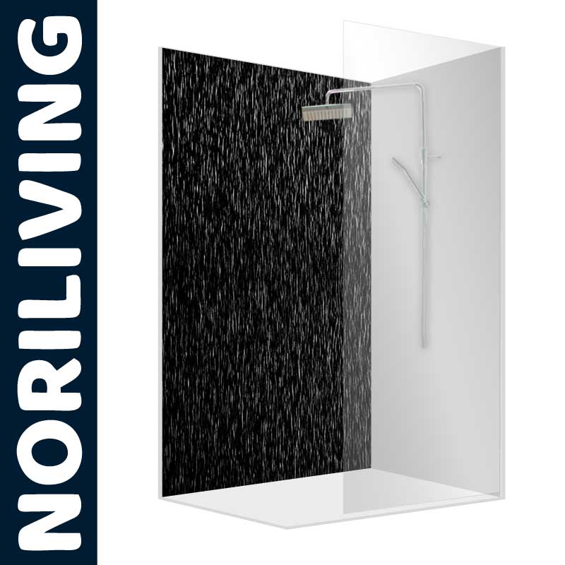 Ein eleganter Duschpaneel mit schwarzen und weißen Elementen sowie einem modernen Duschkopf