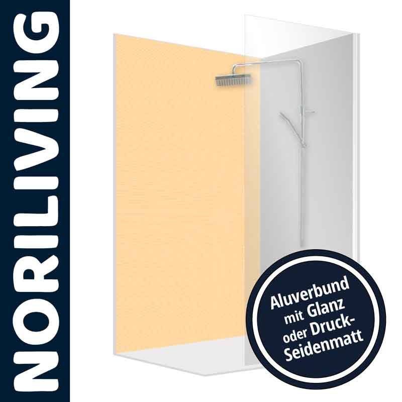 Duschtrennwand von NORILIVING aus Aluverbund, erhältlich in glänzender oder seidenmatter Oberfläche